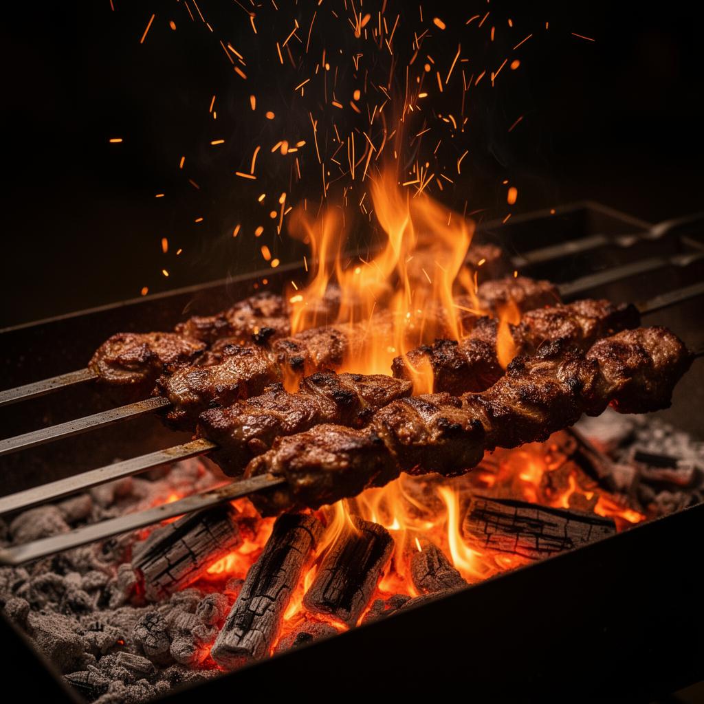Skewers over open flame